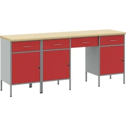 vidaXL Werk kast met lade met slot 4 pcs Rood Engineered hout en staal