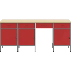 vidaXL Werk kast met lade met slot 4 pcs Rood Engineered hout en staal
