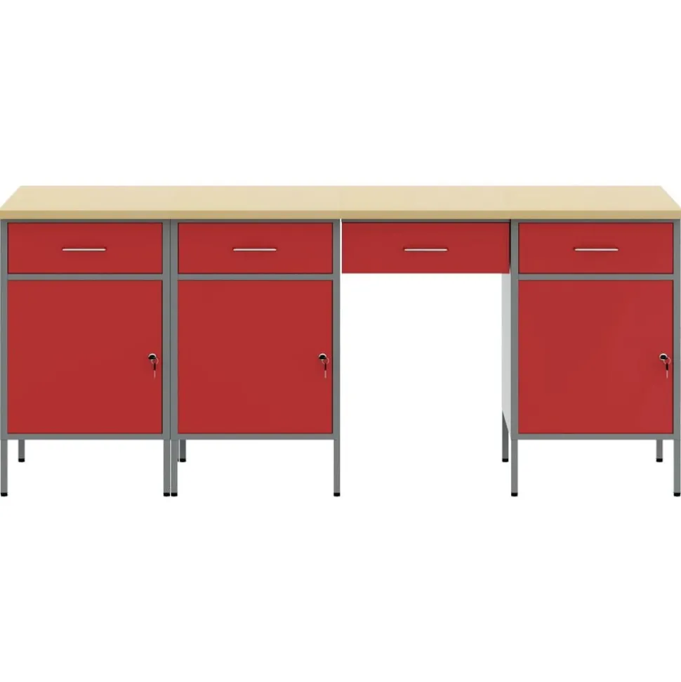 vidaXL Werk kast met lade met slot 4 pcs Rood Engineered hout en staal