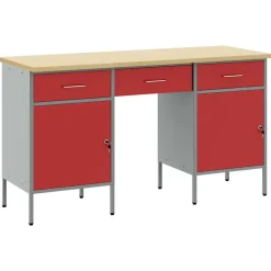 vidaXL Werk kast met lade met slot 3 pcs Rood Engineered hout en staal