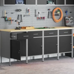 vidaXL Werk kast met lade 4 pcs Zwart en Grijs 200 x 55 x 85 cm