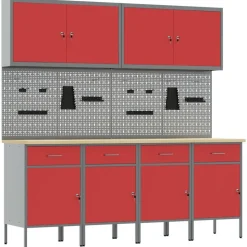 vidaXL Werk kast met lade 10 pcs Rood Engineered hout en staal