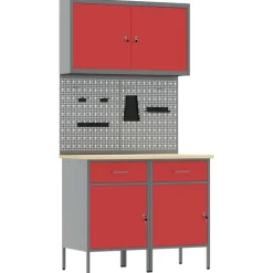 vidaXL Werk kast met lade met slot 5 pcs Rood Engineered hout en staal