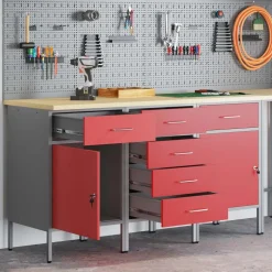 vidaXL Werk kast met lade 3 pcs Rood en Grijs 150 x 55 x 85 cm