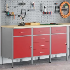 vidaXL Werk kast met lade 3 pcs Rood en Grijs 150 x 55 x 85 cm