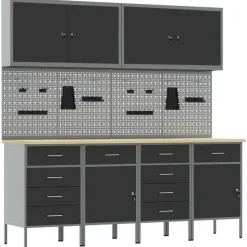 vidaXL Werk kast met lade 10 pcs Zwart Engineered hout en staal