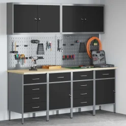 vidaXL Werk kast met lade 10 pcs Zwart Engineered hout en staal