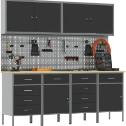 vidaXL Werk kast met lade 10 pcs Zwart Engineered hout en staal