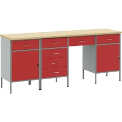 vidaXL Werk kast met lade met slot 4 pcs Rood Engineered hout en staal