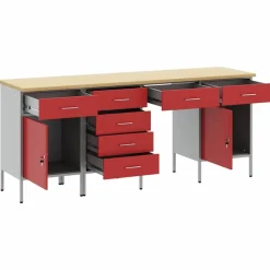 vidaXL Werk kast met lade met slot 4 pcs Rood Engineered hout en staal