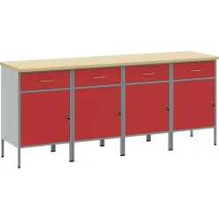 vidaXL Werk kast met lade 4 pcs Rood en Grijs 200 x 55 x 85 cm