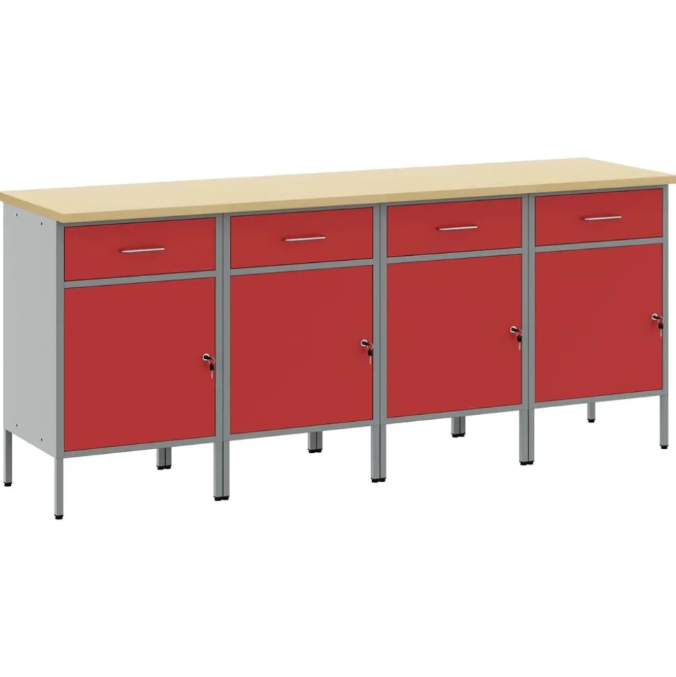 vidaXL Werk kast met lade 4 pcs Rood en Grijs 200 x 55 x 85 cm
