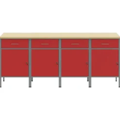 vidaXL Werk kast met lade 4 pcs Rood en Grijs 200 x 55 x 85 cm