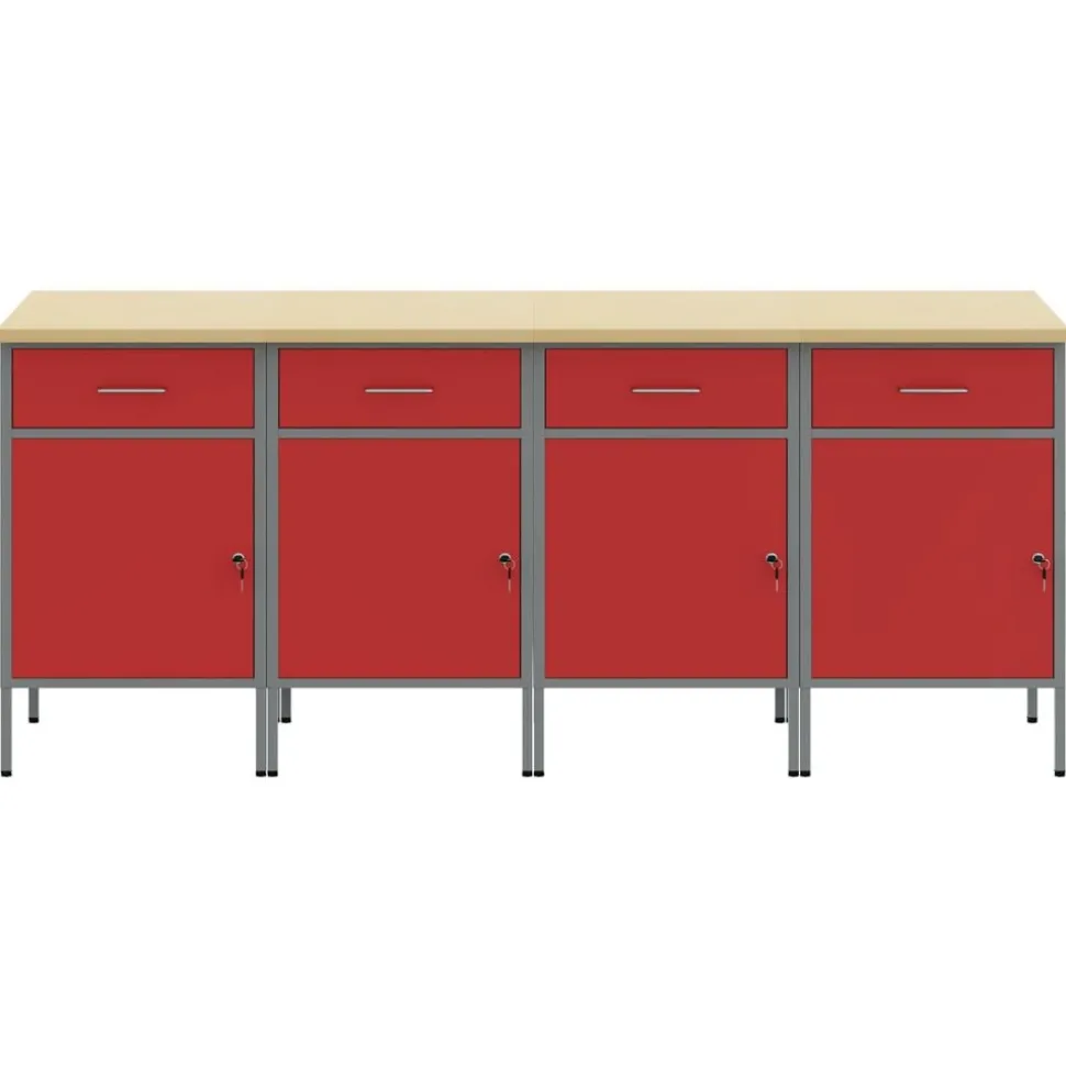 vidaXL Werk kast met lade 4 pcs Rood en Grijs 200 x 55 x 85 cm
