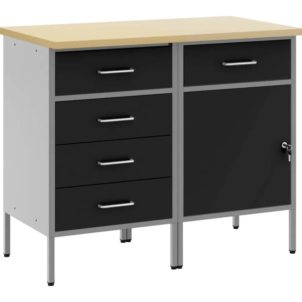 vidaXL Werk kast met lade 2 pcs Zwart en Grijs 100 x 55 x 85 cm