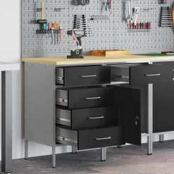 vidaXL Werk kast met lade 2 pcs Zwart en Grijs 100 x 55 x 85 cm