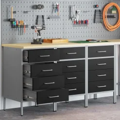 vidaXL Werk kast met lade 3 pcs Zwart en Grijs 150 x 55 x 85 cm