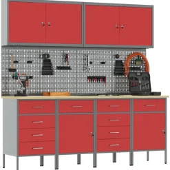 vidaXL Werk kast met lade 10 pcs Rood Engineered hout en staal