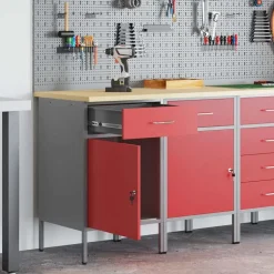 vidaXL Werk kast met lade 2 pcs Rood en Grijs 100 x 55 x 85 cm