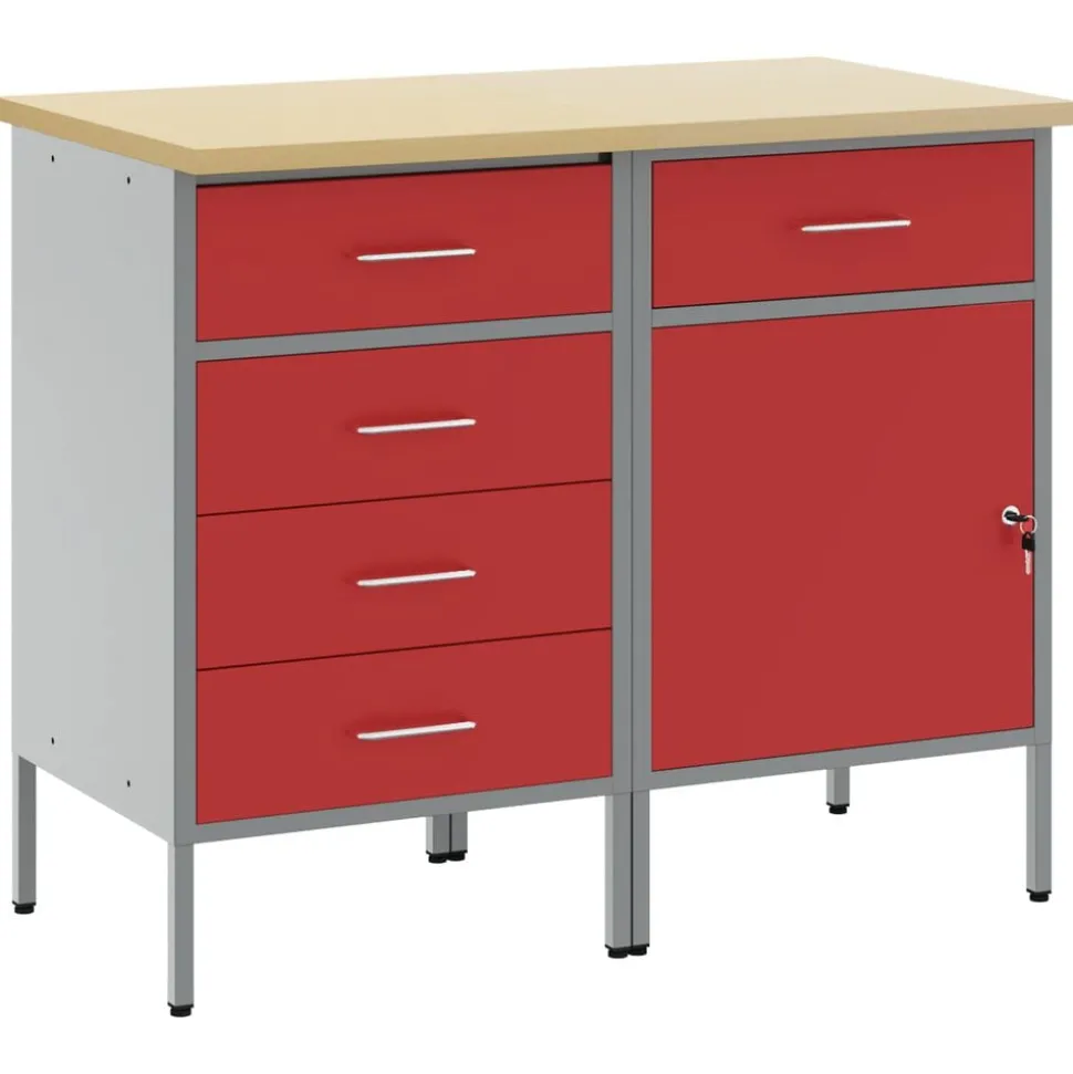 vidaXL Werk kast met lade 2 pcs Rood en Grijs 100 x 55 x 85 cm