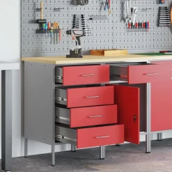 vidaXL Werk kast met lade 2 pcs Rood en Grijs 100 x 55 x 85 cm