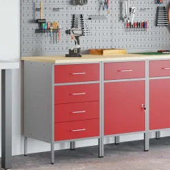 vidaXL Werk kast met lade 2 pcs Rood en Grijs 100 x 55 x 85 cm