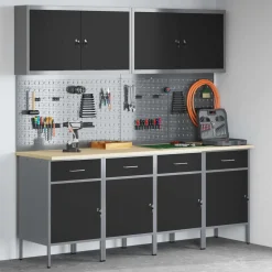 vidaXL Werk kast met lade 10 pcs Zwart Engineered hout en staal