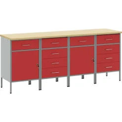 vidaXL Werk kast met lade 4 pcs Rood en Grijs 200 x 55 x 85 cm