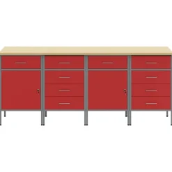vidaXL Werk kast met lade 4 pcs Rood en Grijs 200 x 55 x 85 cm