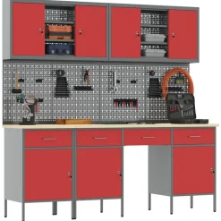 vidaXL Werk kast met lade 10 pcs Rood Engineered hout en staal