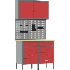 vidaXL Werk kast met lade met slot 5 pcs Rood Engineered hout en staal