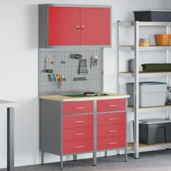 vidaXL Werk kast met lade met slot 5 pcs Rood Engineered hout en staal