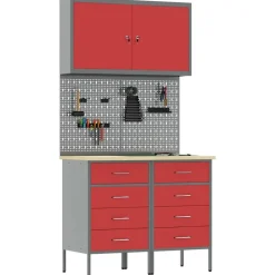 vidaXL Werk kast met lade met slot 5 pcs Rood Engineered hout en staal