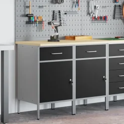 vidaXL Werk kast met lade 2 pcs Zwart en Grijs 100 x 55 x 85 cm