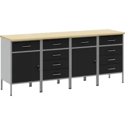 vidaXL Werk kast met lade 4 pcs Zwart en Grijs 200 x 55 x 85 cm