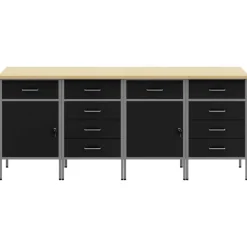 vidaXL Werk kast met lade 4 pcs Zwart en Grijs 200 x 55 x 85 cm