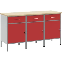 vidaXL Werk kast met lade 3 pcs Rood en Grijs 150 x 55 x 85 cm