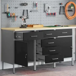 vidaXL Werk kast met lade 3 pcs Zwart en Grijs 150 x 55 x 85 cm