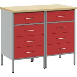 vidaXL Werk kast met lade 2 pcs Rood en Grijs 100 x 55 x 85 cm