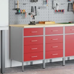 vidaXL Werk kast met lade 2 pcs Rood en Grijs 100 x 55 x 85 cm