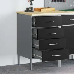 vidaXL Werkbank met lade met opslag Zwart en Grijs 50 x 55 x 85 cm