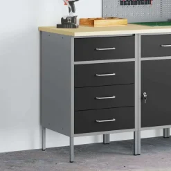 vidaXL Werkbank met lade met opslag Zwart en Grijs 50 x 55 x 85 cm