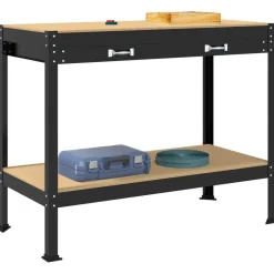 vidaXL Werkbank met lade Zwart 114 x 54 x 91 cm Bewerkt hout en metaal