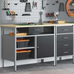 vidaXL Werkbank met lade met plank Zwart en Grijs 100 x 55 x 85 cm