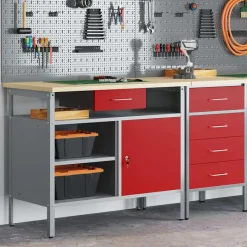 vidaXL Werkbank met lade met plank Rood en Grijs 100 x 55 x 85 cm