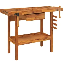 vidaXL Werkbank met lade en bankschroeven 124x52x83 cm massief acaciahout