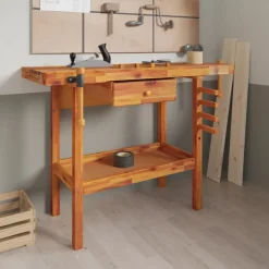 vidaXL Werkbank met lade en bankschroeven 124x52x83 cm massief acaciahout