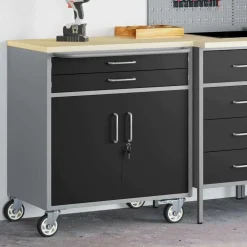vidaXL Werkbank met lade met wiel Zwart en Grijs 75 x 45 x 85 cm