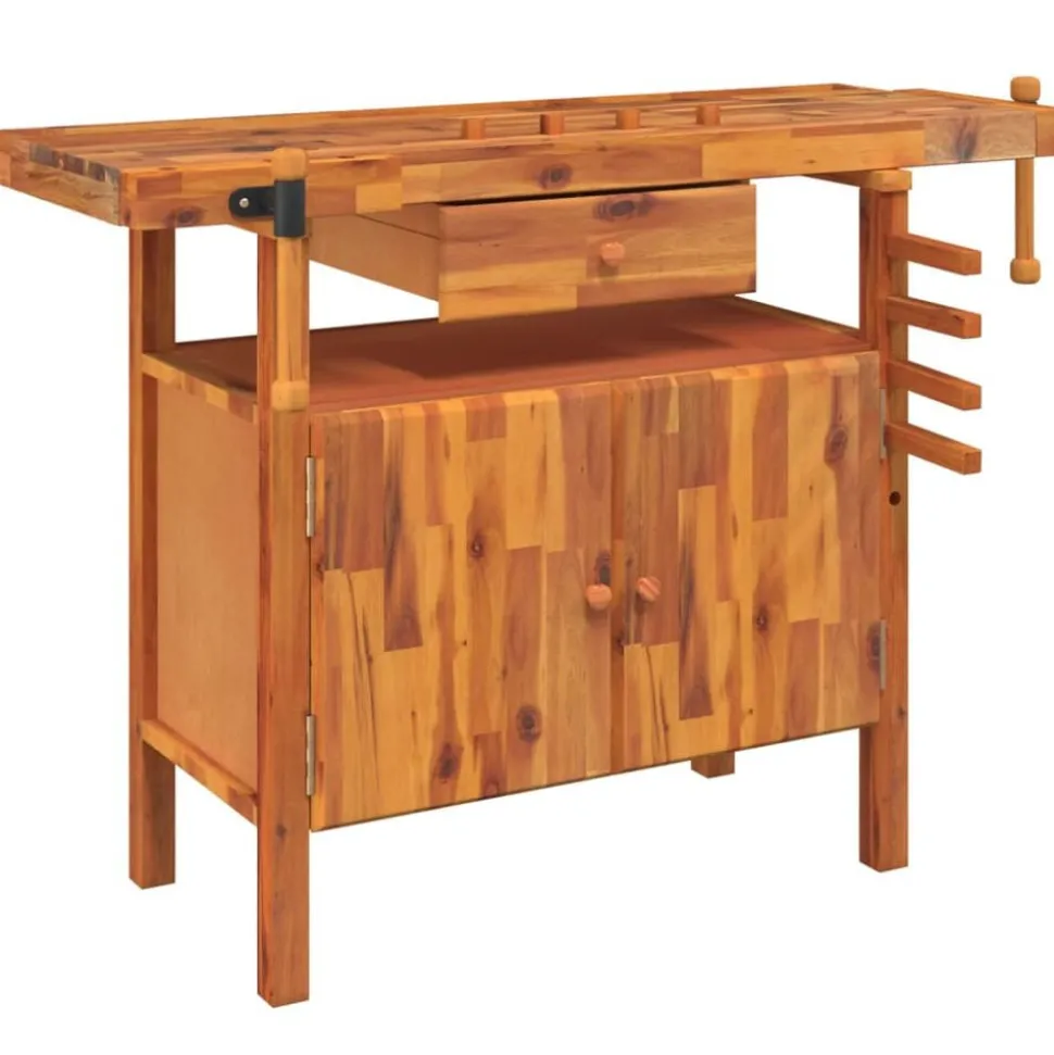 vidaXL Werkbank met lade en bankschroeven 124x52x83 cm massief acaciahout