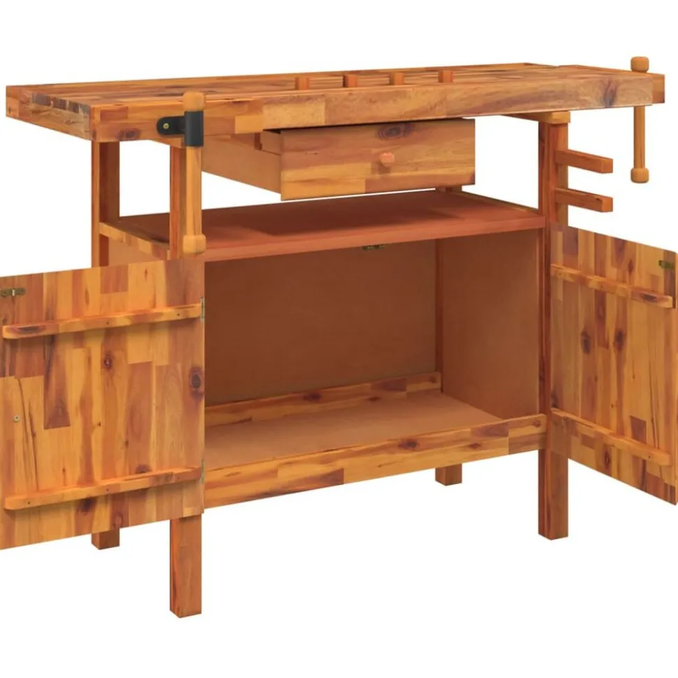 vidaXL Werkbank met lade en bankschroeven 124x52x83 cm massief acaciahout